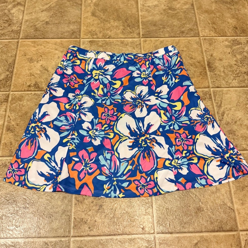 Monterey Club Floral Golf Skort‎ Blue Pink Tropical Print Side Zip XL 2911-010